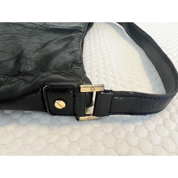 TORY BURCH Classic City Hobo Leather Shoulder Bag Slouchy Purse Brass Logo - Picture 7 of 16